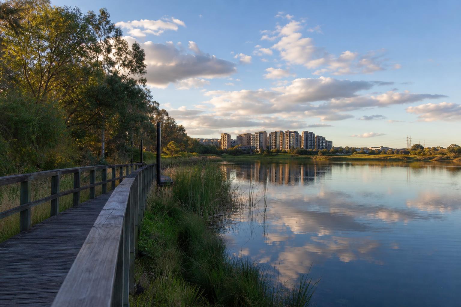 Dam boardwalk at sunset