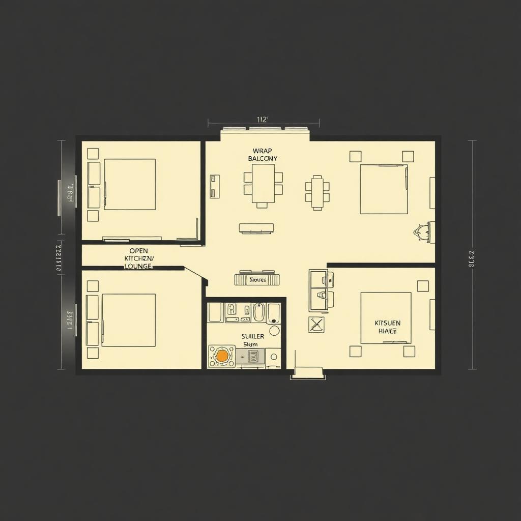 The Royal 3 Bed Penthouse floor plan with room labels and square-metre sizes