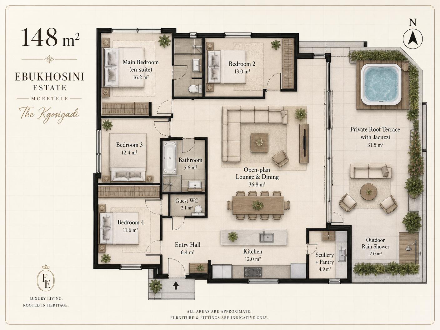 The Kgosigadi 4 Bed Penthouse floor plan with room labels and square-metre sizes