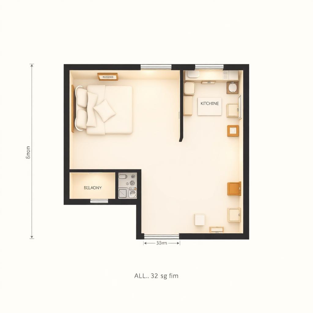 The Kraal Bachelor Studio floor plan with room labels and square-metre sizes