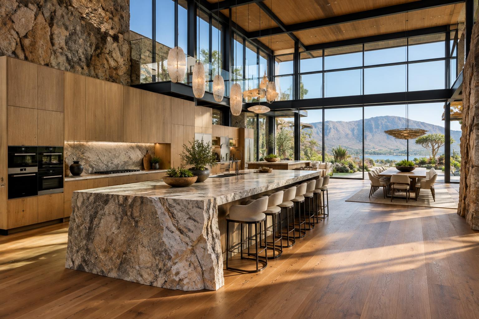 The grand open-plan kitchen