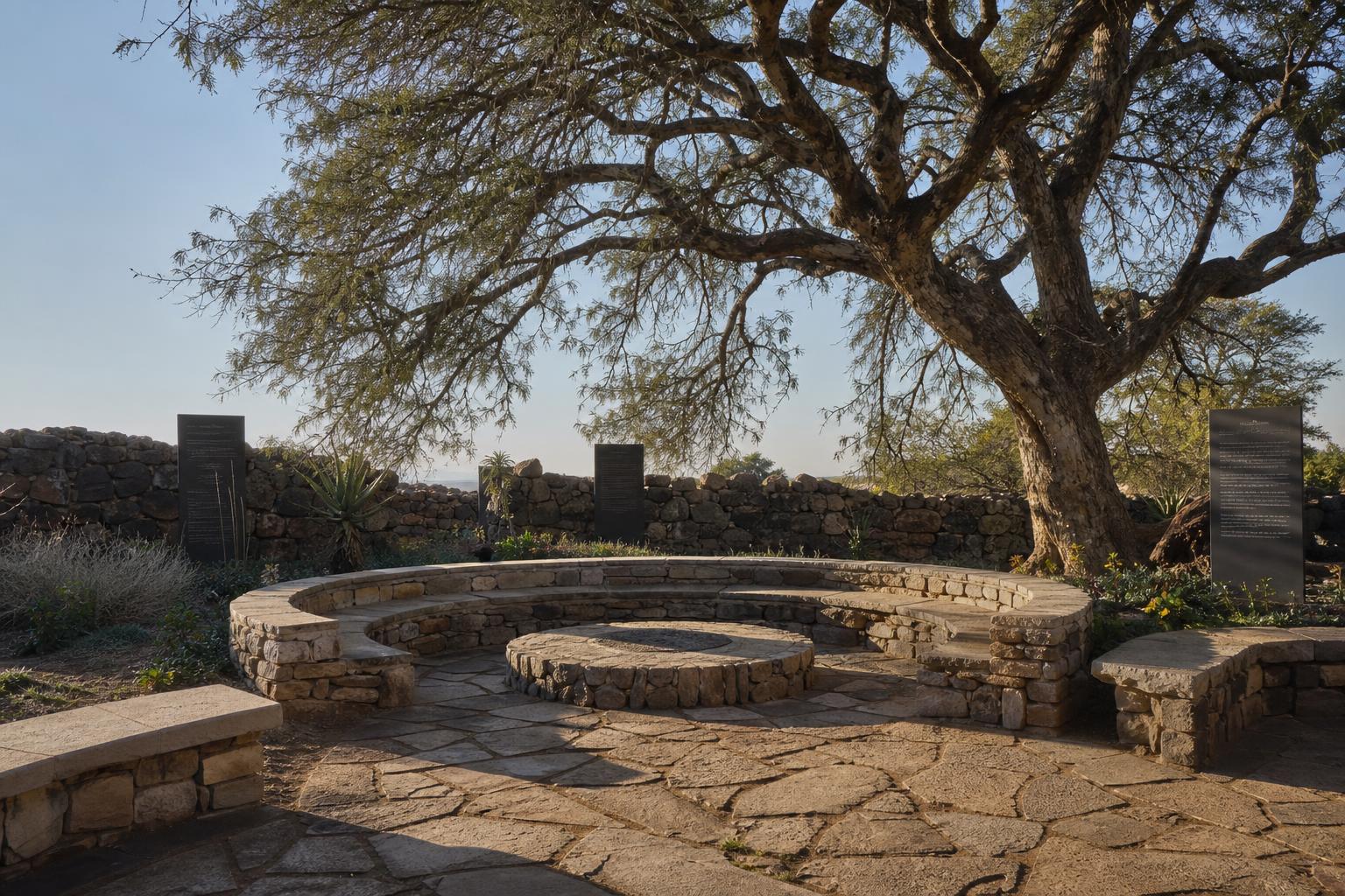 Ancestral graves precinct with dry-stone walling and acacia trees