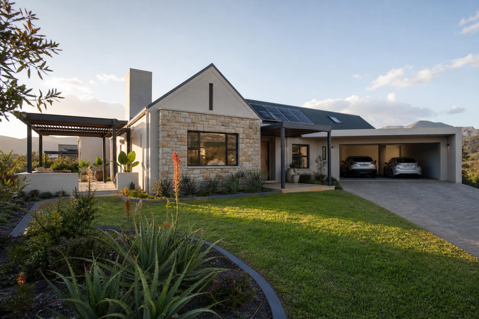 The Kudu — 2 Bedroom, 2 Bath standalone double-storey villa with glass facade and steel double garage