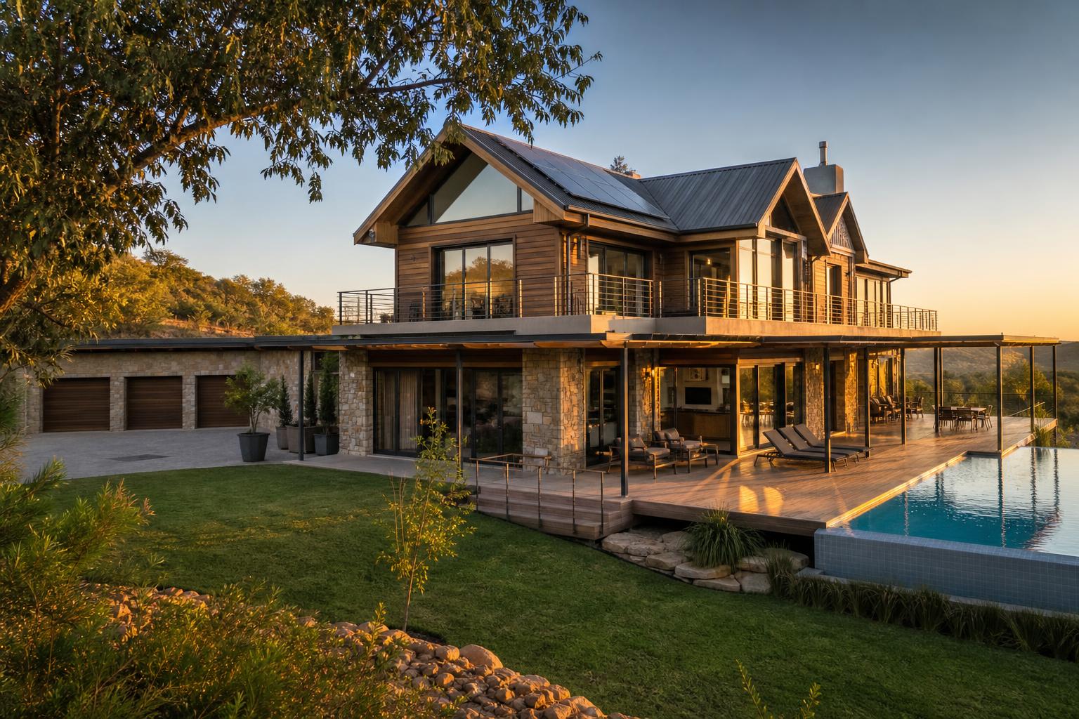 The Royal Buffalo — 4 Bedroom, 3.5 Bath standalone double-storey villa with glass facade and steel triple garage + workshop