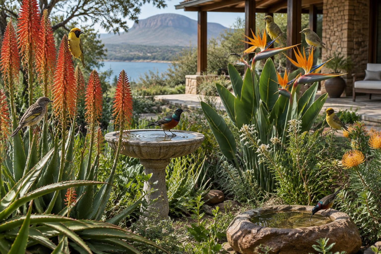 A garden alive with birds