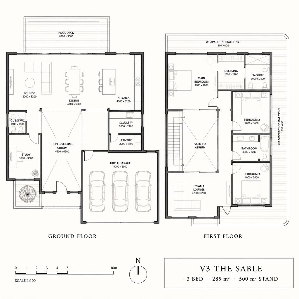 The Sable floor plan — ground and first floor layout with room dimensions