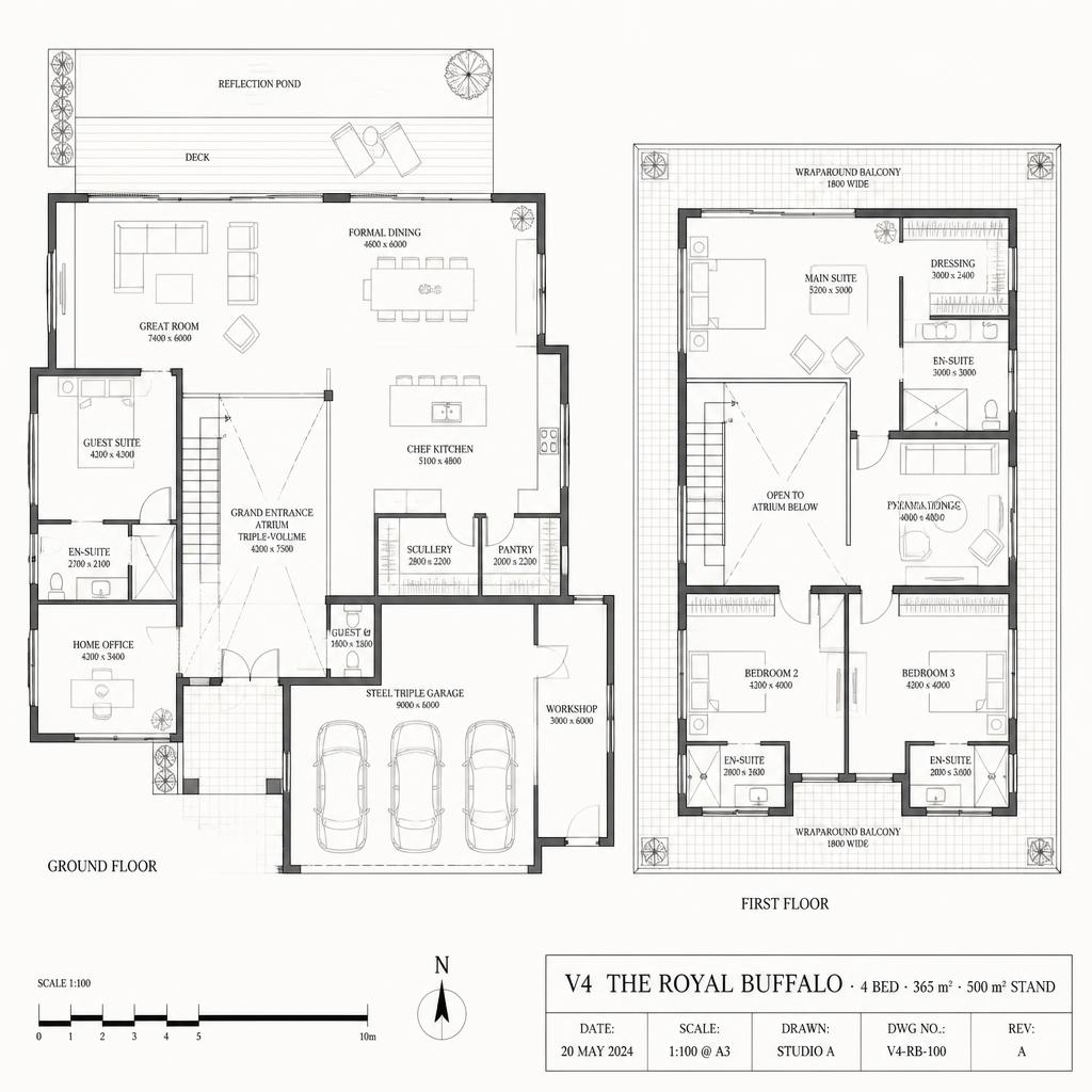 The Royal Buffalo floor plan — ground and first floor layout with room dimensions